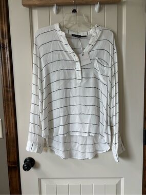 NWT Blu Pepper White Blouse with Black Stripes - Long Sleeve Henley